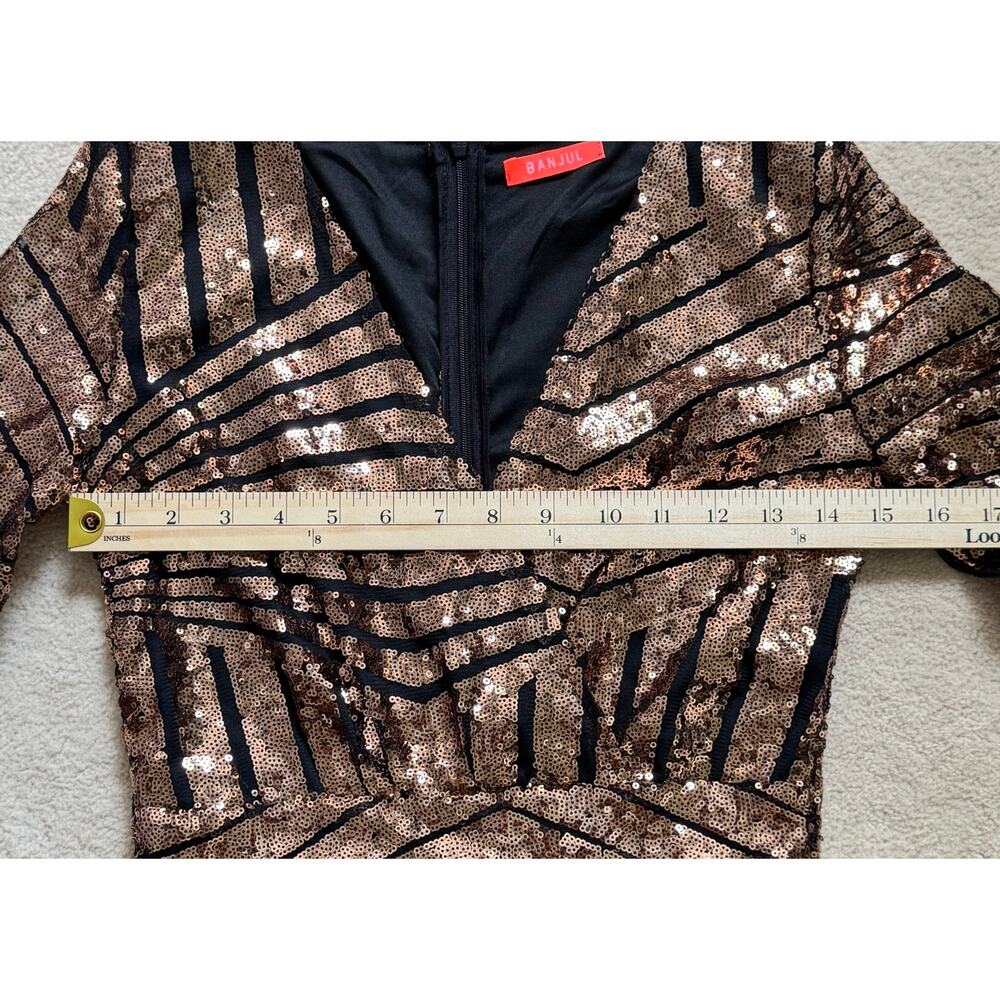 Banjul Faux Wrap Black Rose Gold Sequence Cocktail Party Dress Women's Size S - Picture 10 of 13